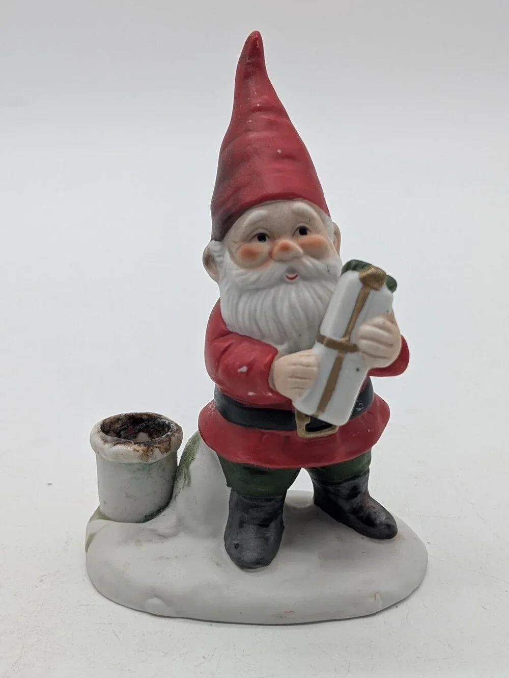 Vintage Christmas Gnome Ceramic Candle Holder Figurine - Made in Taiwan Holiday